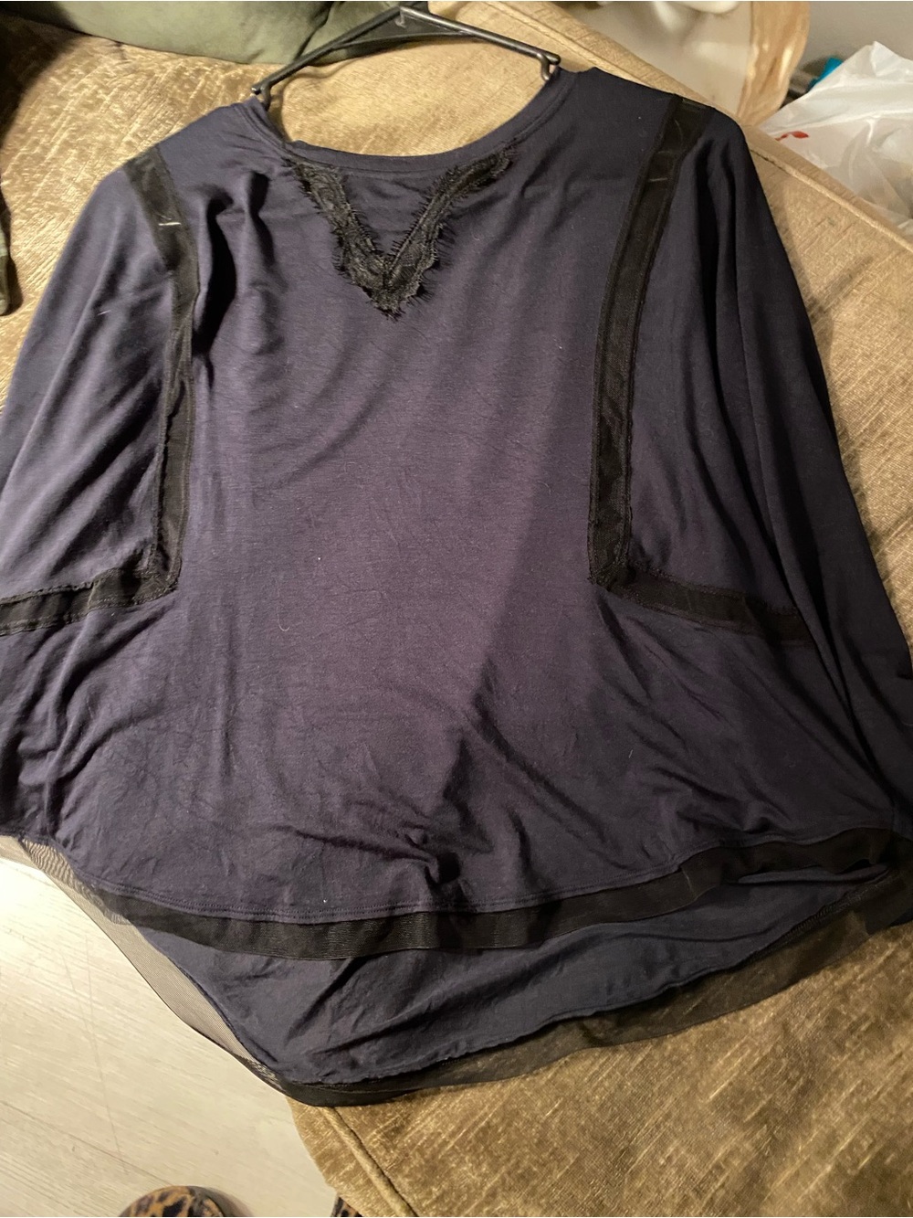Free People Navy Long-Sleeve Lace-Detail Blouse